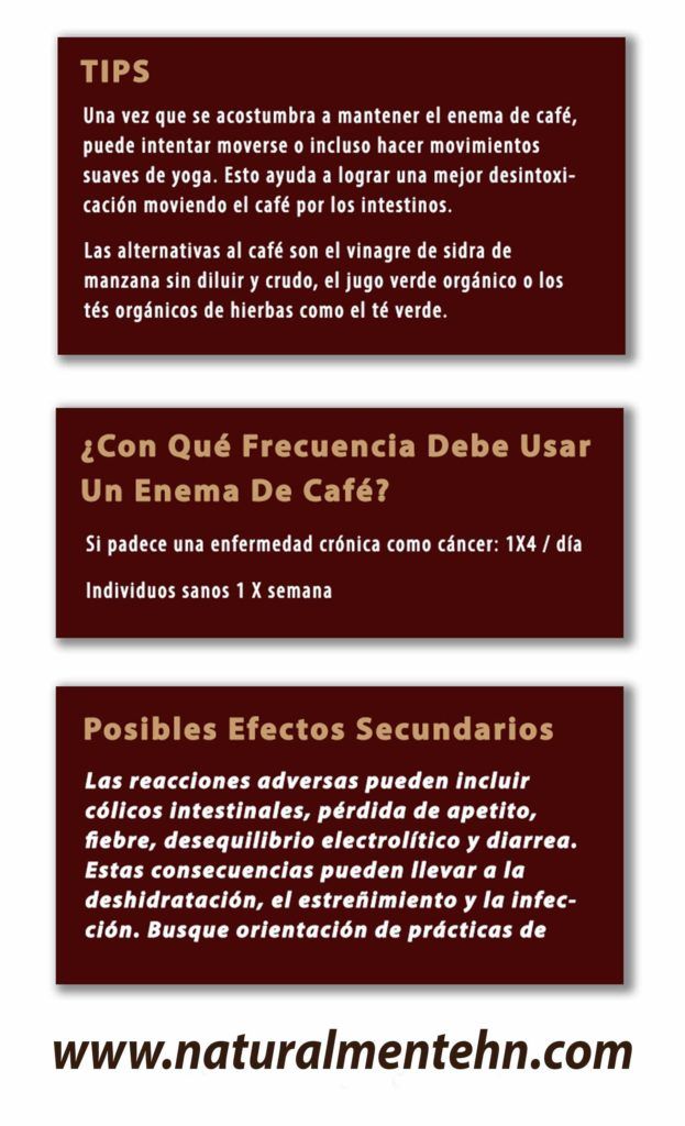 Tips en imagen de como realizar Enema de Cafe